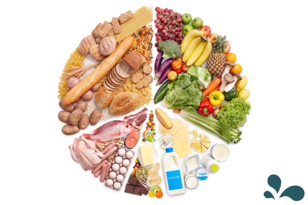 Colorful wheel of a well balanced diet of whole foods.