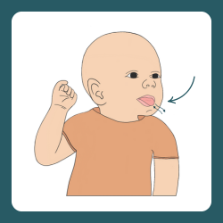 A baby extending their tongue out, signaling readiness to feed.