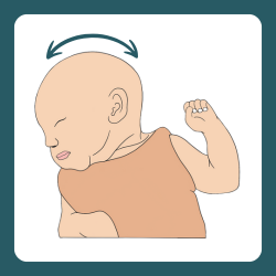 A baby turning their head side to side, a common early hunger cue.