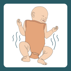 A baby wriggling their body and tensing slightly, indicating they are becoming more hungry.