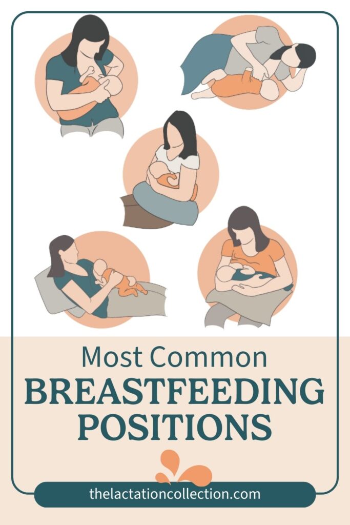 An infographic demonstrating the five most common, singleton breastfeeding positions.