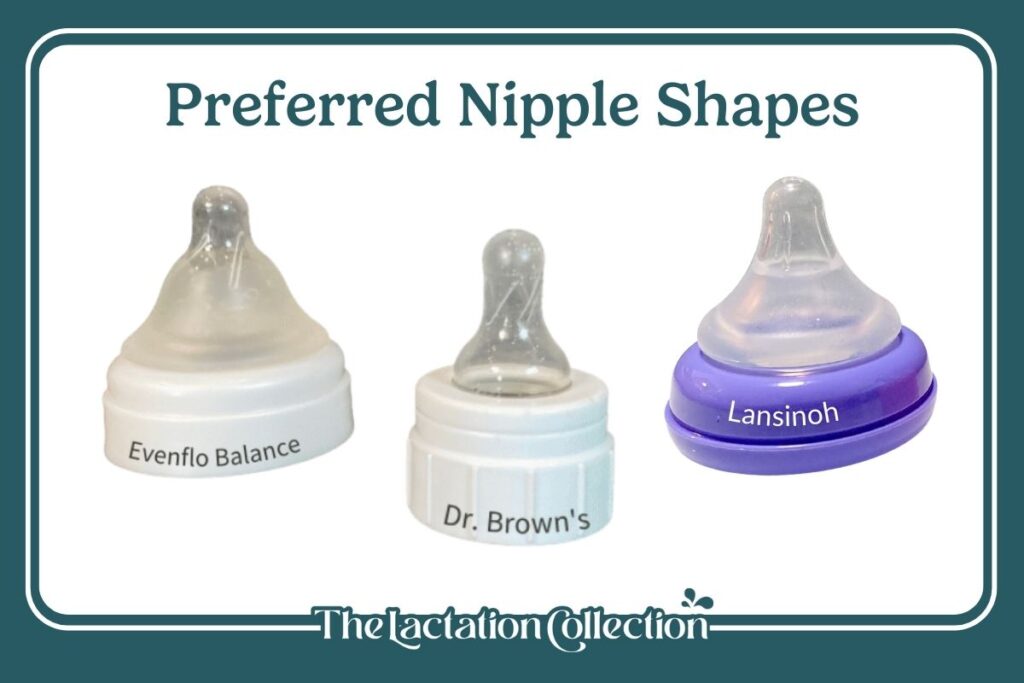 An infographic showcasing recommended bottle nipples for breastfed babies, highlighting the preferred designs for a seamless transition.