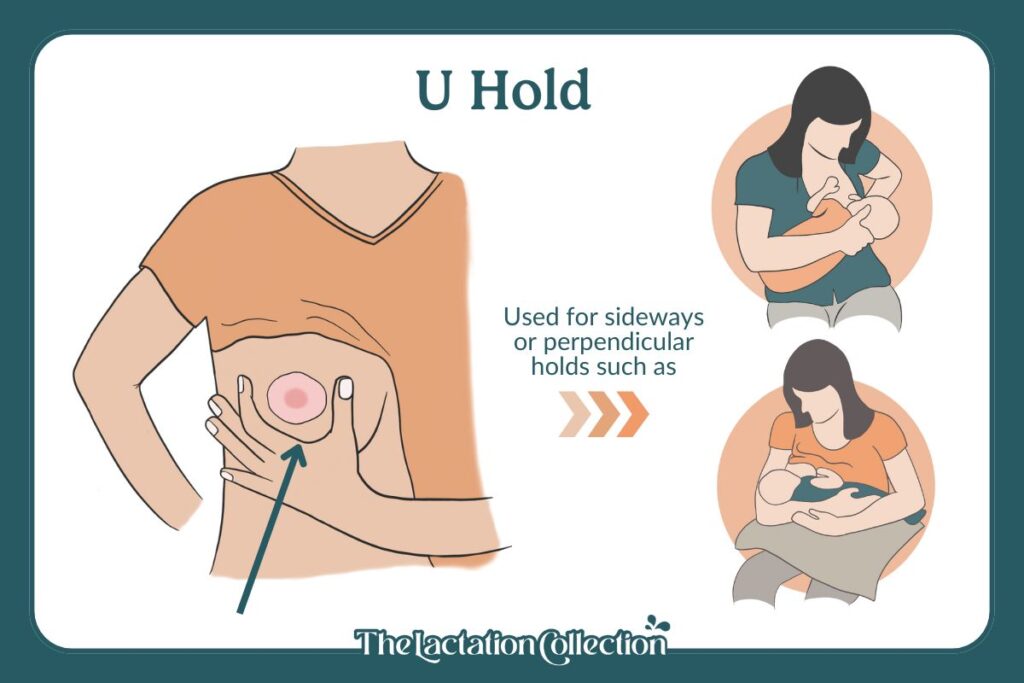 U Hold - for perpendicular or sideways breastfeeding positions to help support the breast for breastfeeding