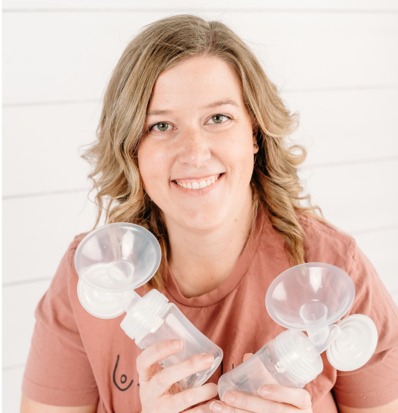 Anna Burch holding breast pump cups