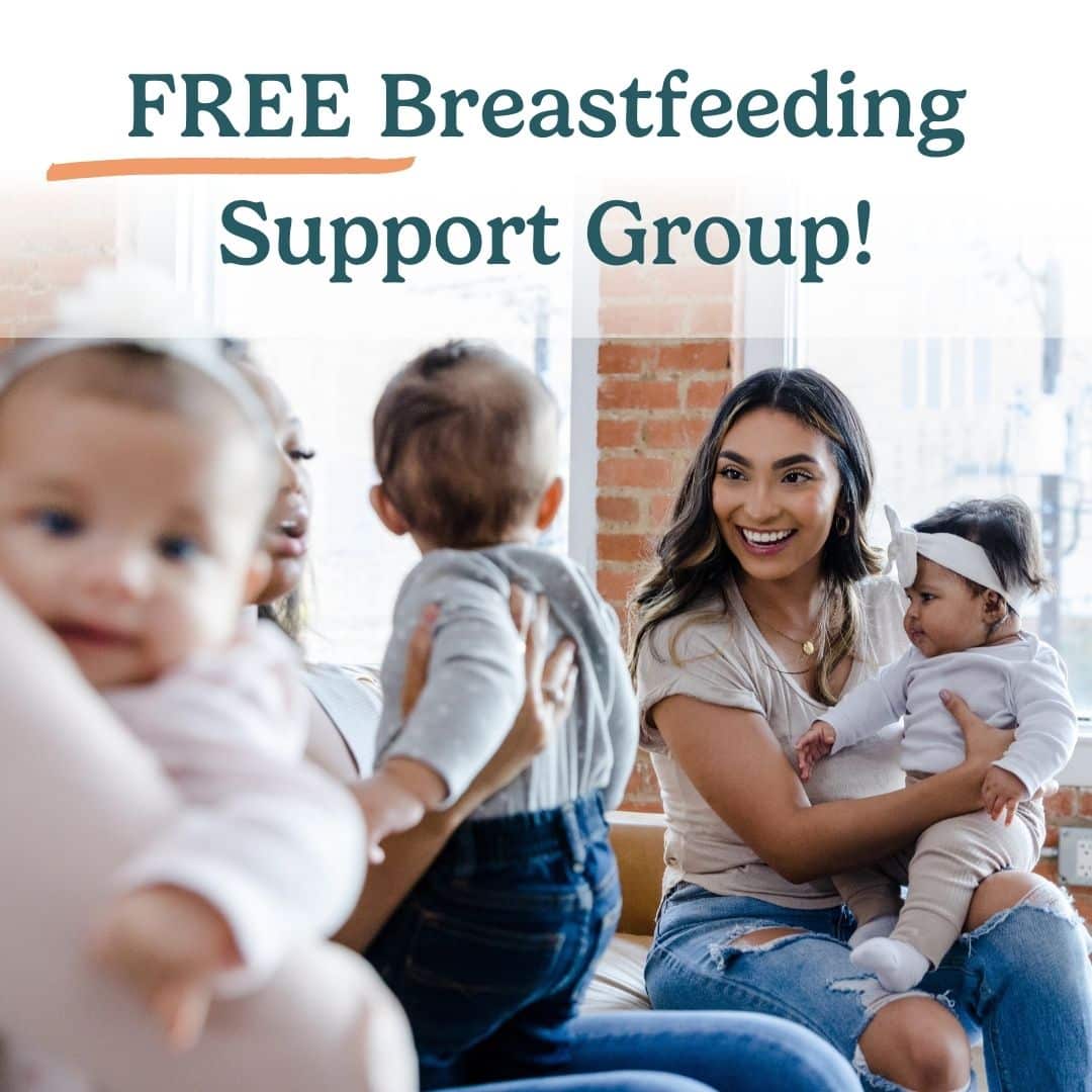 A group of women with their babies. Text overlay: Free breastfeeding support group