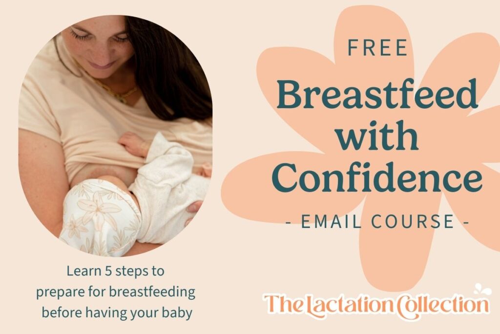 Woman breastfeeding her baby; caption: Free breastfeeding with confidence email course, learn 5 steps to prepare for breastfeeding before having your baby